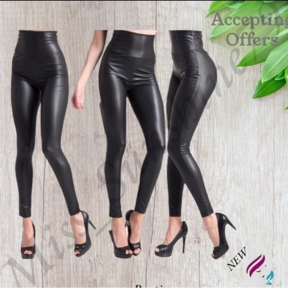 Boutique NEW - Sz S - faux leather high waisted leggings - soft inside- stretchy